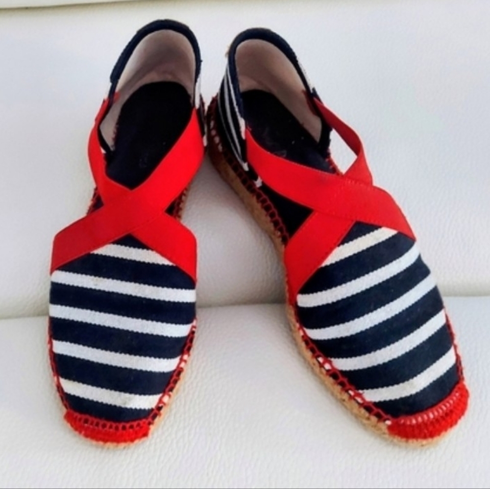 Toni Ponds Tarbes Mariner Espadrilles Blew/White Canvas Slinback Sz 37/6